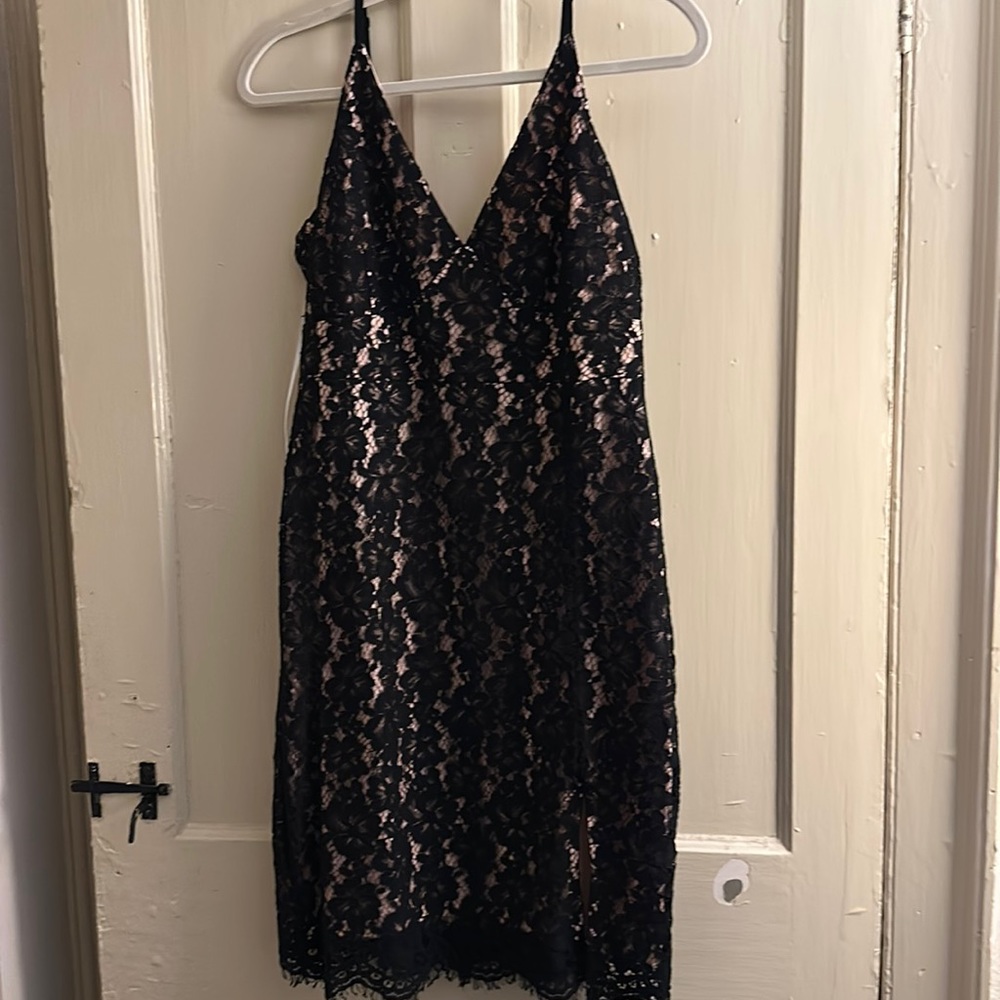 Lulus Black lack mini dress with slit